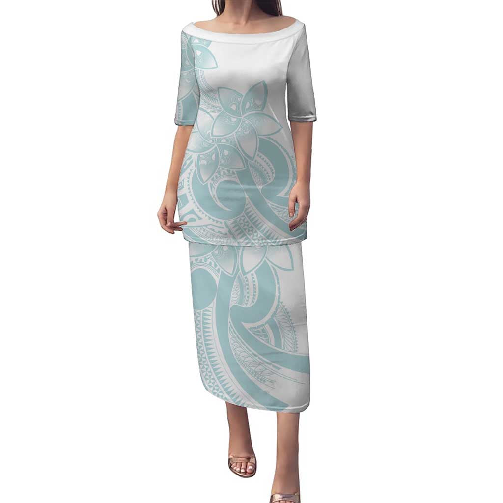 Polynesian Tribal Plumeria Lotu Tamaiti Puletasi Pastel Cyan - Polynesian Pride