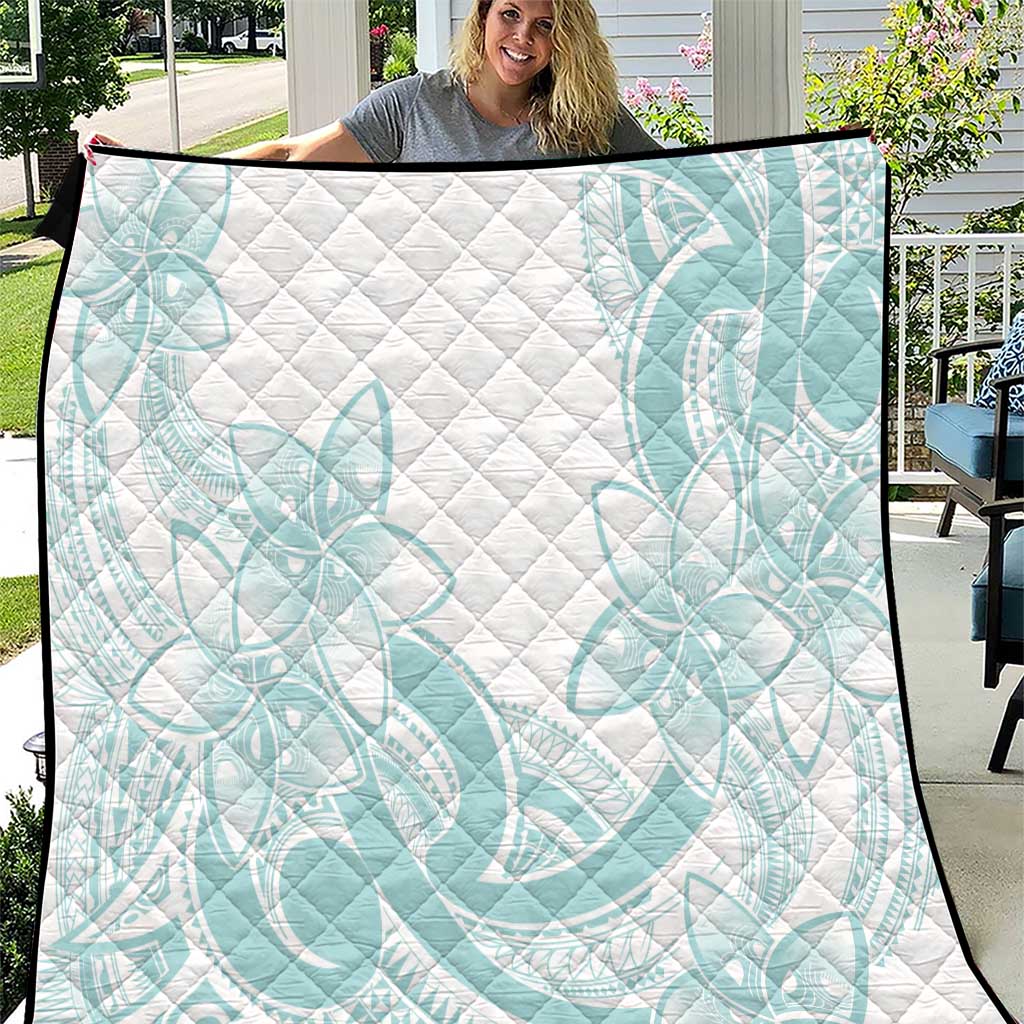 Polynesian Tribal Plumeria Lotu Tamaiti Quilt Pastel Cyan - Polynesian Pride
