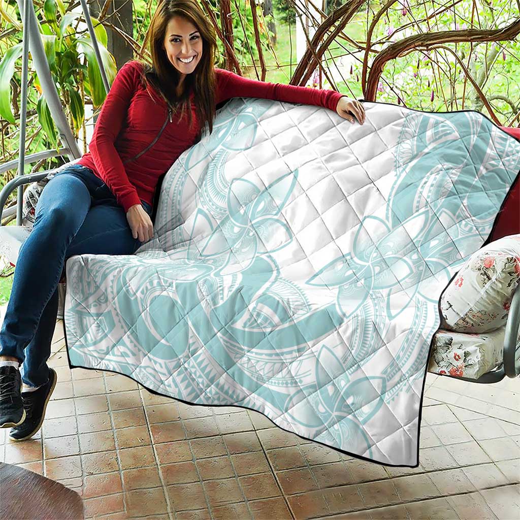 Polynesian Tribal Plumeria Lotu Tamaiti Quilt Pastel Cyan - Polynesian Pride