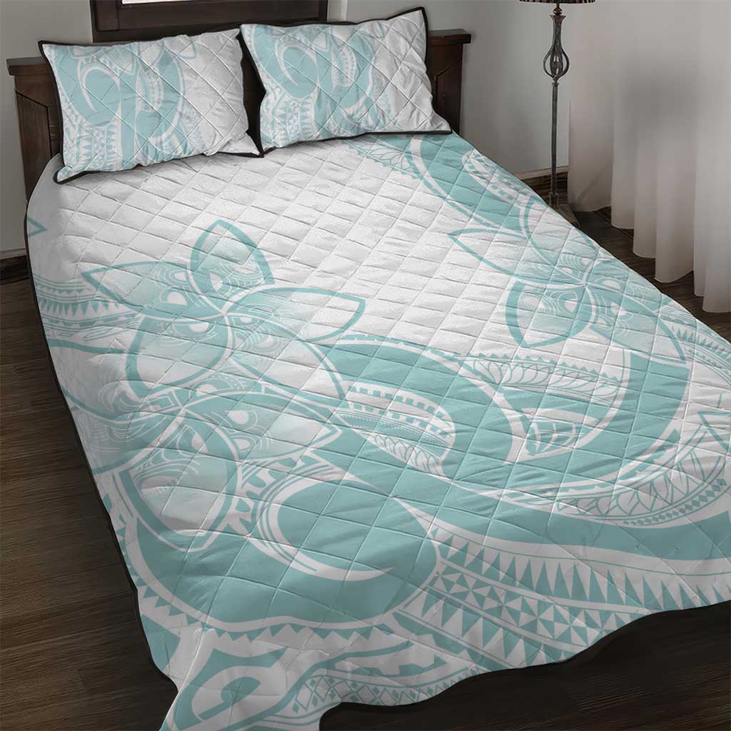 Polynesian Tribal Plumeria Lotu Tamaiti Quilt Bed Set Pastel Cyan - Polynesian Pride