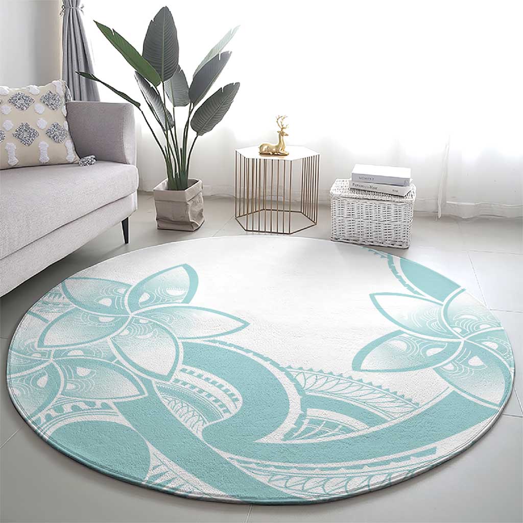 Polynesian Tribal Plumeria Lotu Tamaiti Round Carpet Pastel Cyan - Polynesian Pride