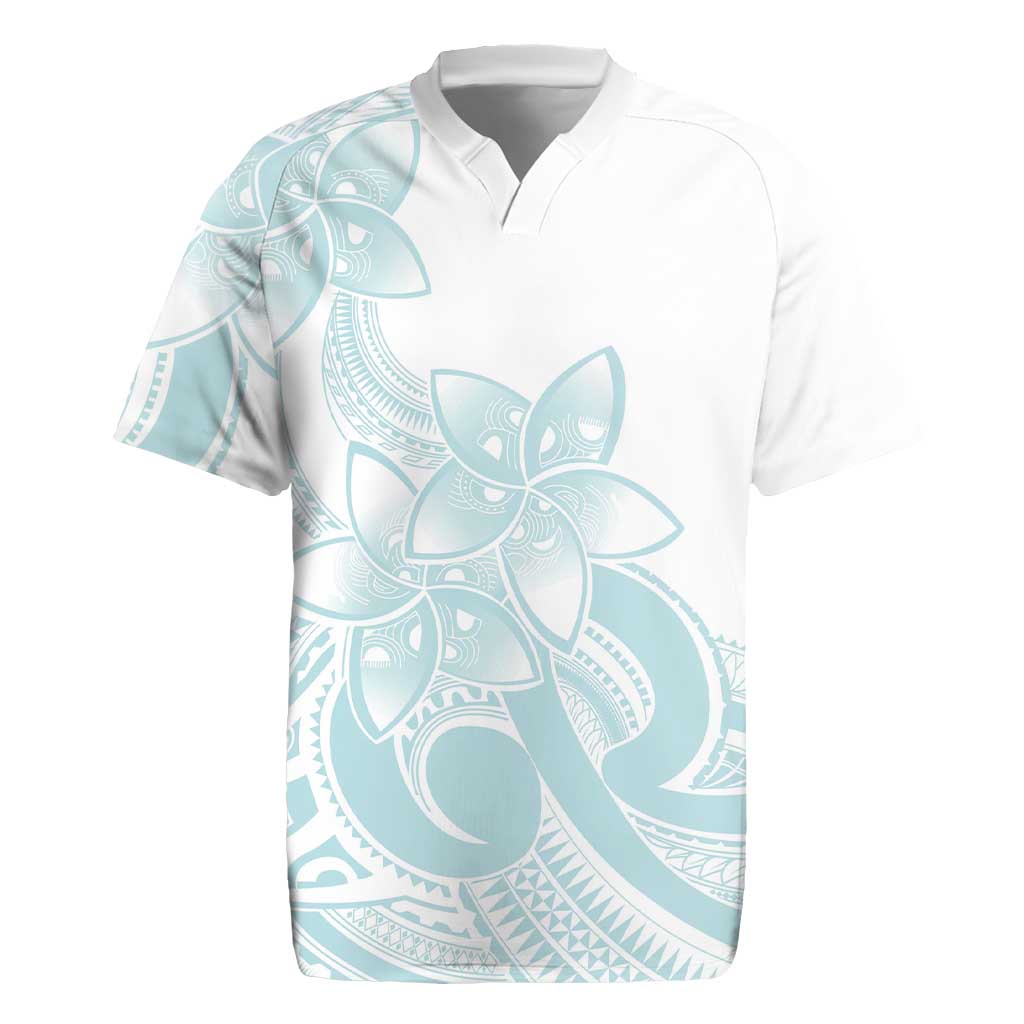 Polynesian Tribal Plumeria Lotu Tamaiti Rugby Jersey Pastel Cyan - Polynesian Pride