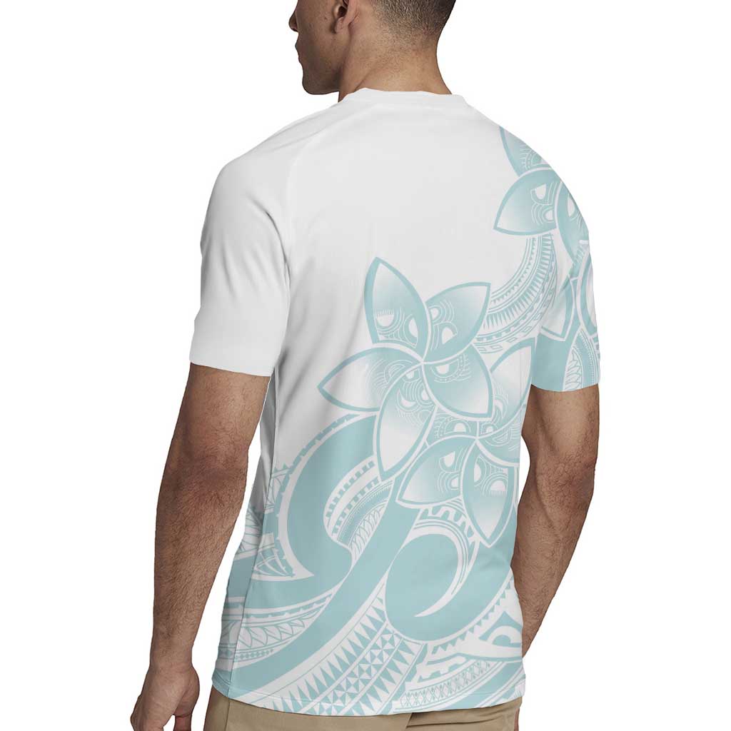 Polynesian Tribal Plumeria Lotu Tamaiti Rugby Jersey Pastel Cyan - Polynesian Pride