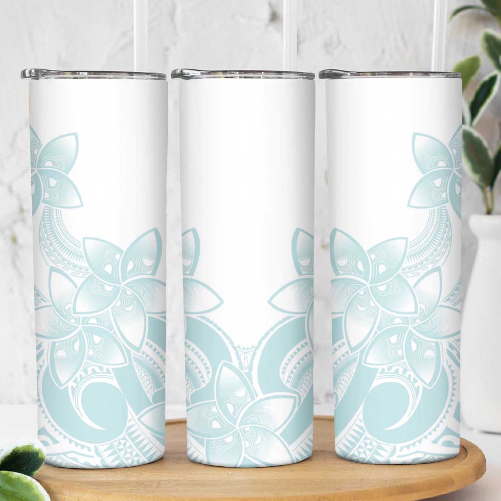 Polynesian Tribal Plumeria Lotu Tamaiti Skinny Tumbler Pastel Cyan - Polynesian Pride