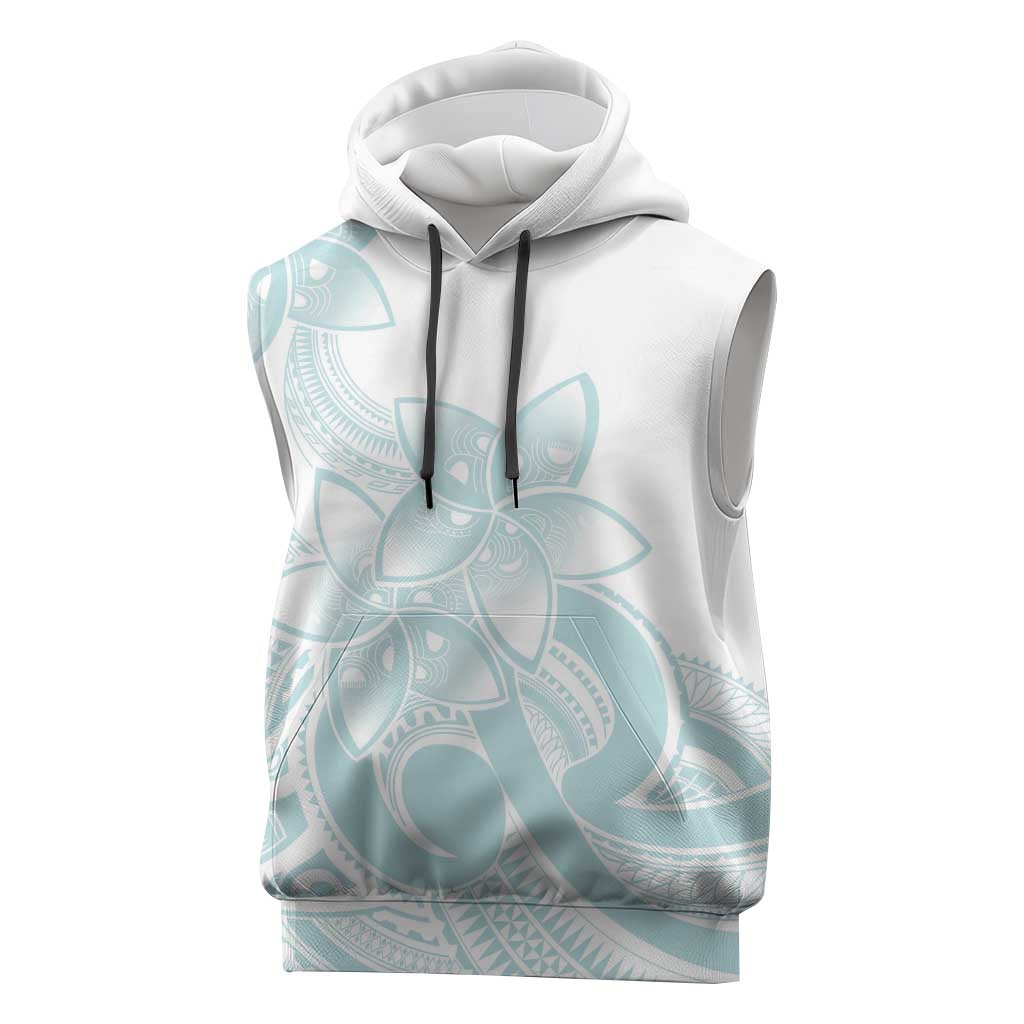 Polynesian Tribal Plumeria Lotu Tamaiti Sleeveless Hoodie Pastel Cyan - Polynesian Pride