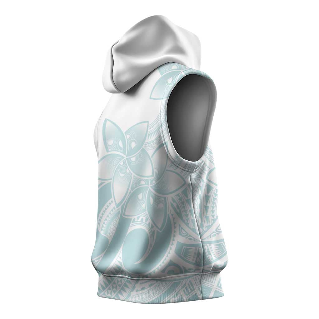 Polynesian Tribal Plumeria Lotu Tamaiti Sleeveless Hoodie Pastel Cyan - Polynesian Pride