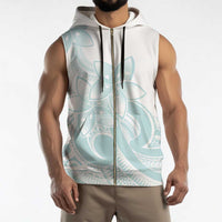 Polynesian Tribal Plumeria Lotu Tamaiti Sleeveless Zip Hoodie Pastel Cyan - Polynesian Pride