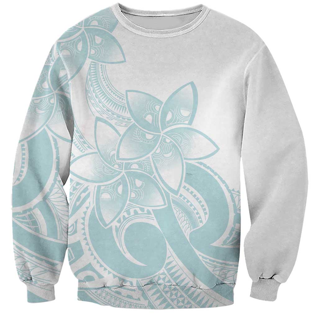 Polynesian Tribal Plumeria Lotu Tamaiti Sweatshirt Pastel Cyan - Polynesian Pride