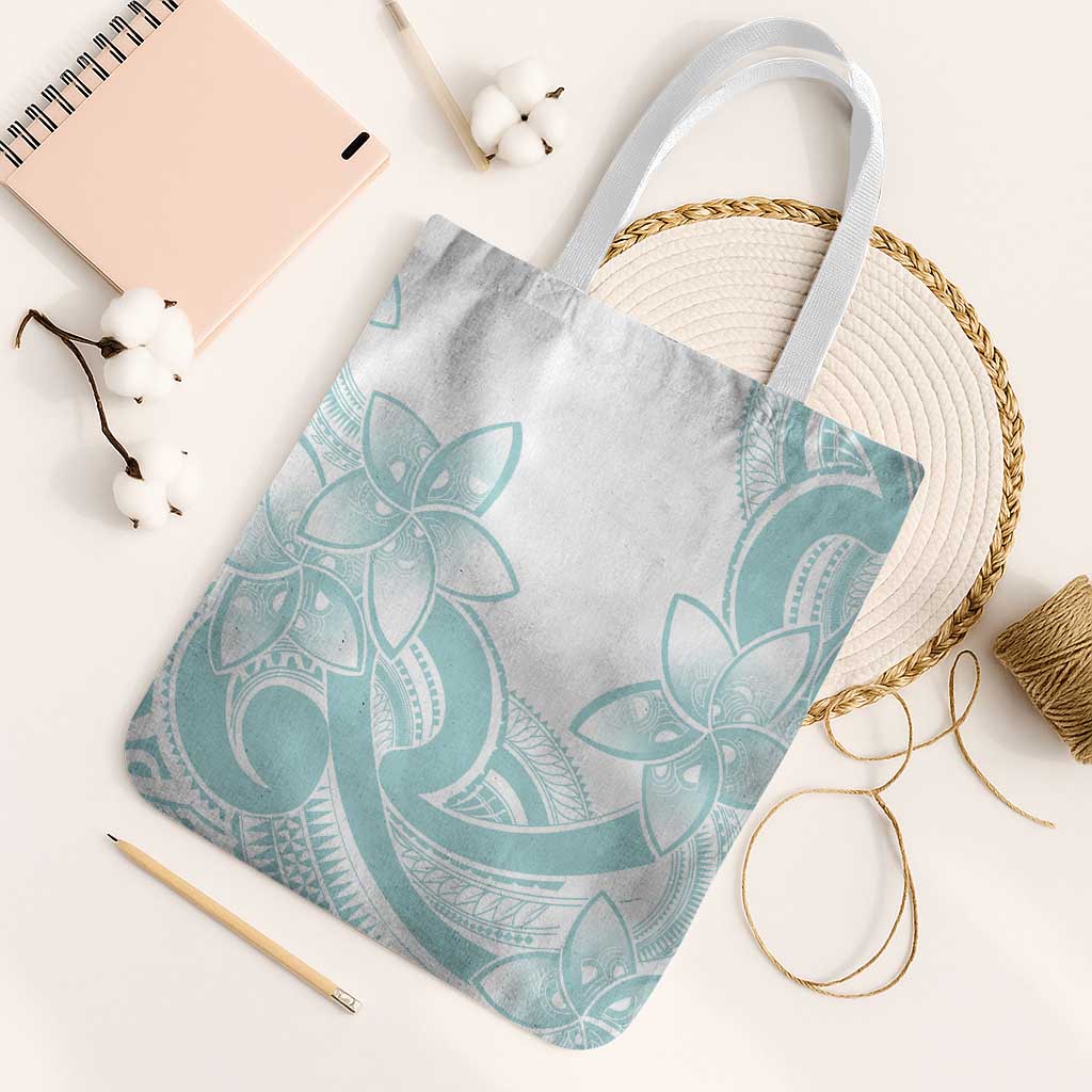 Polynesian Tribal Plumeria Lotu Tamaiti Tote Bag Pastel Cyan - Polynesian Pride