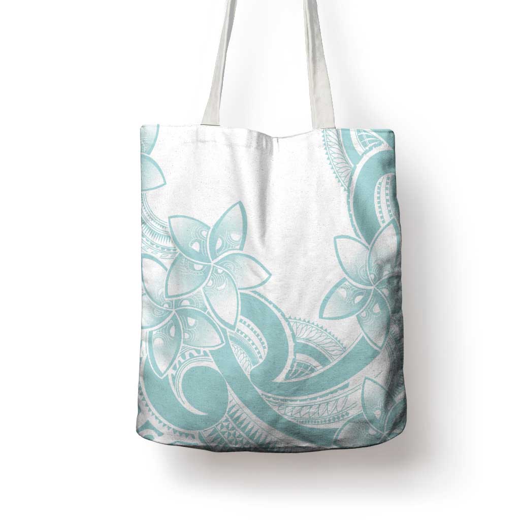 Polynesian Tribal Plumeria Lotu Tamaiti Tote Bag Pastel Cyan - Polynesian Pride