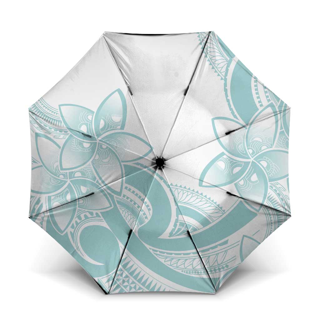 Polynesian Tribal Plumeria Lotu Tamaiti Umbrella Pastel Cyan - Polynesian Pride