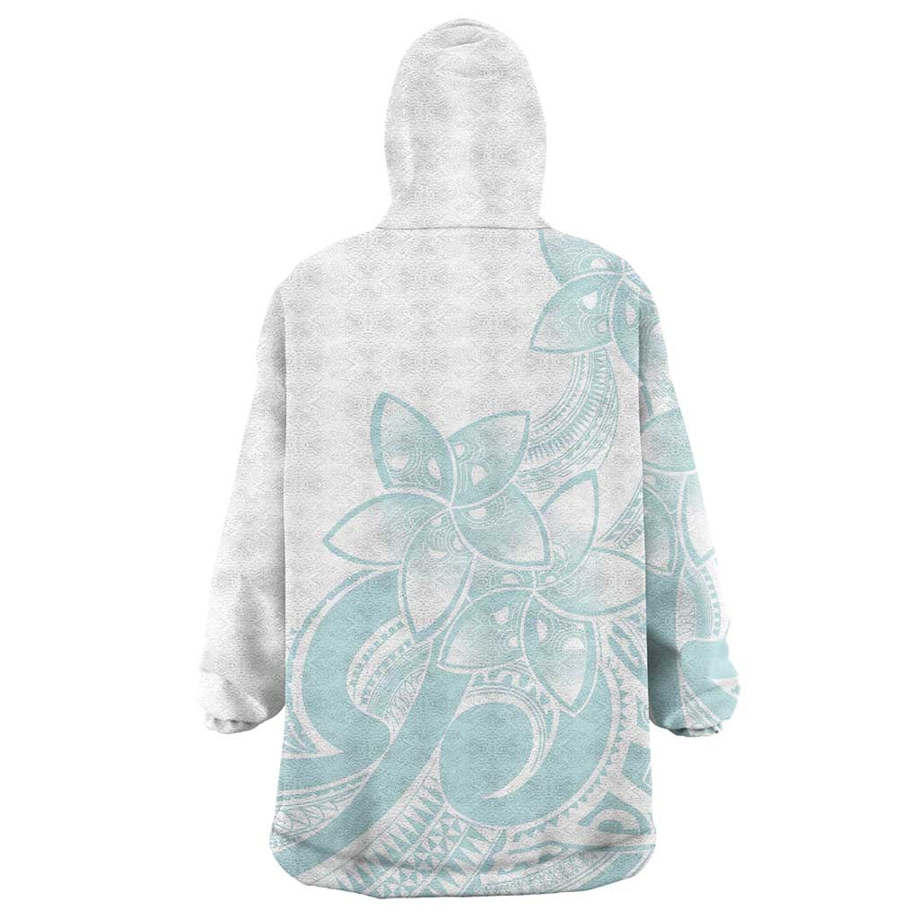 Polynesian Tribal Plumeria Lotu Tamaiti Wearable Blanket Hoodie Pastel Cyan - Polynesian Pride