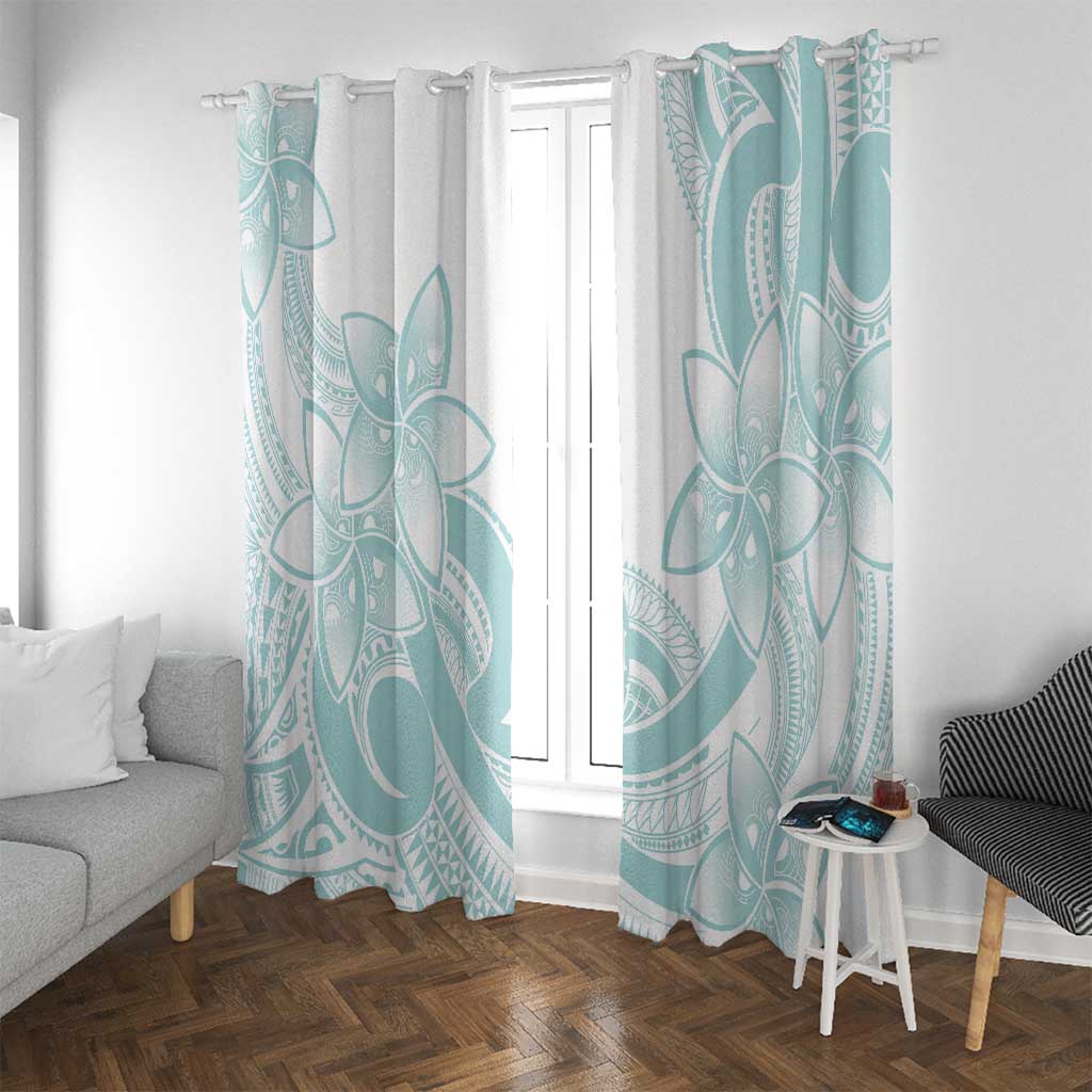 Polynesian Tribal Plumeria Lotu Tamaiti Window Curtain Pastel Cyan - Polynesian Pride