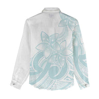 Polynesian Tribal Plumeria Lotu Tamaiti Women Casual Shirt Pastel Cyan - Polynesian Pride