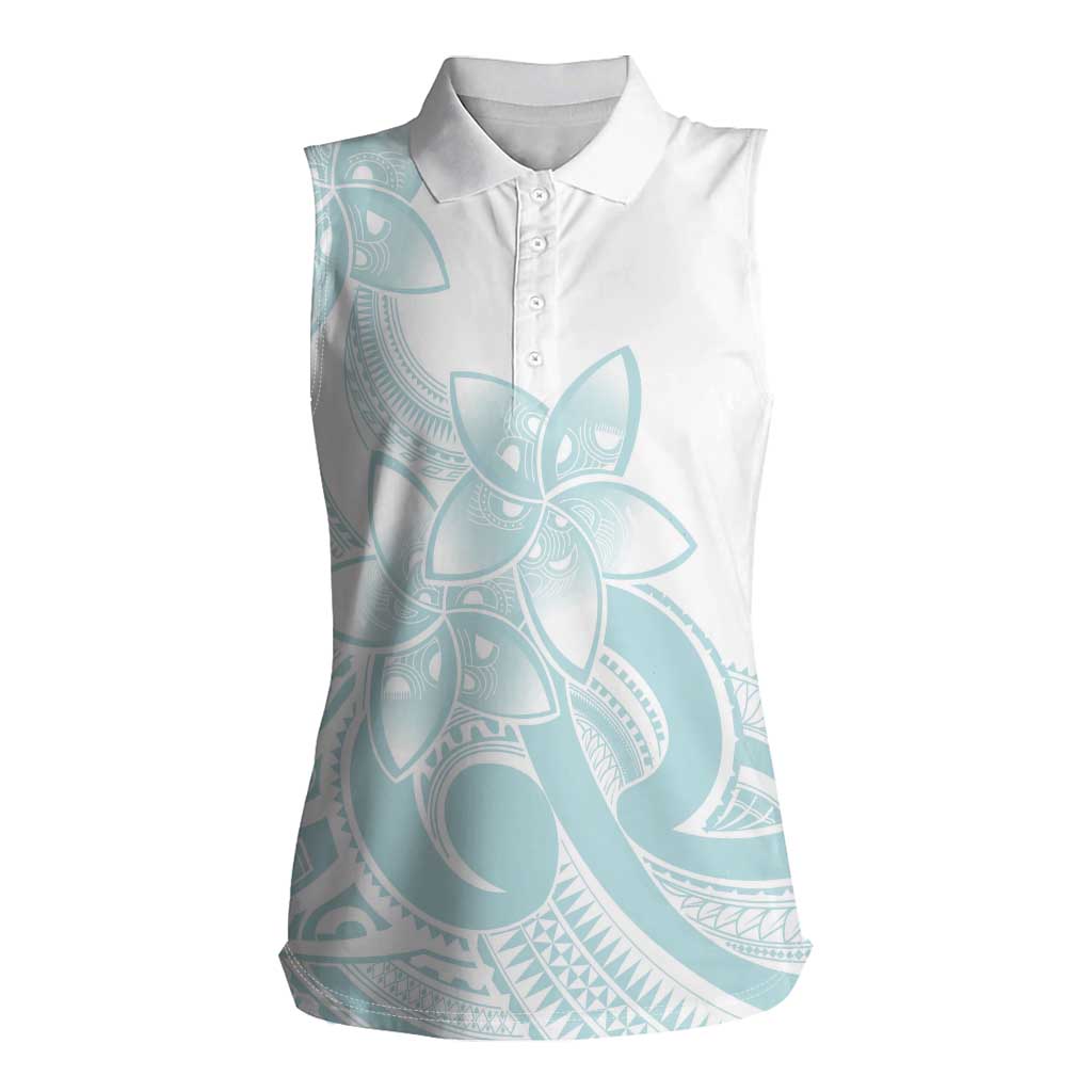 Polynesian Tribal Plumeria Lotu Tamaiti Women Sleeveless Polo Shirt Pastel Cyan - Polynesian Pride