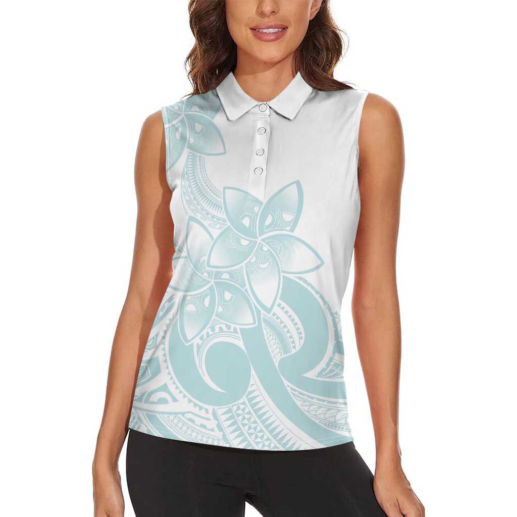 Polynesian Tribal Plumeria Lotu Tamaiti Women Sleeveless Polo Shirt Pastel Cyan - Polynesian Pride