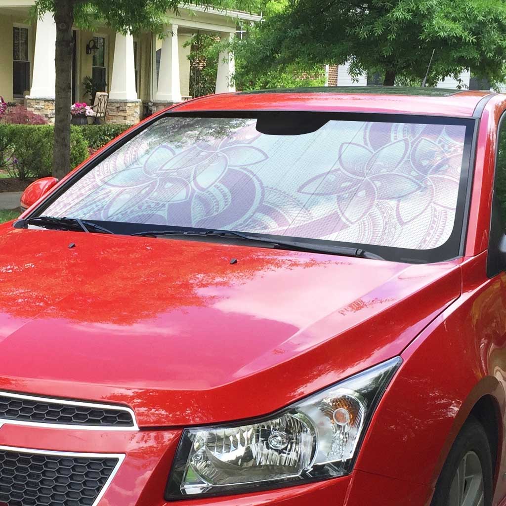 Polynesian Tribal Plumeria Lotu Tamaiti Auto Sun Shade Pastel Mauve - Polynesian Pride