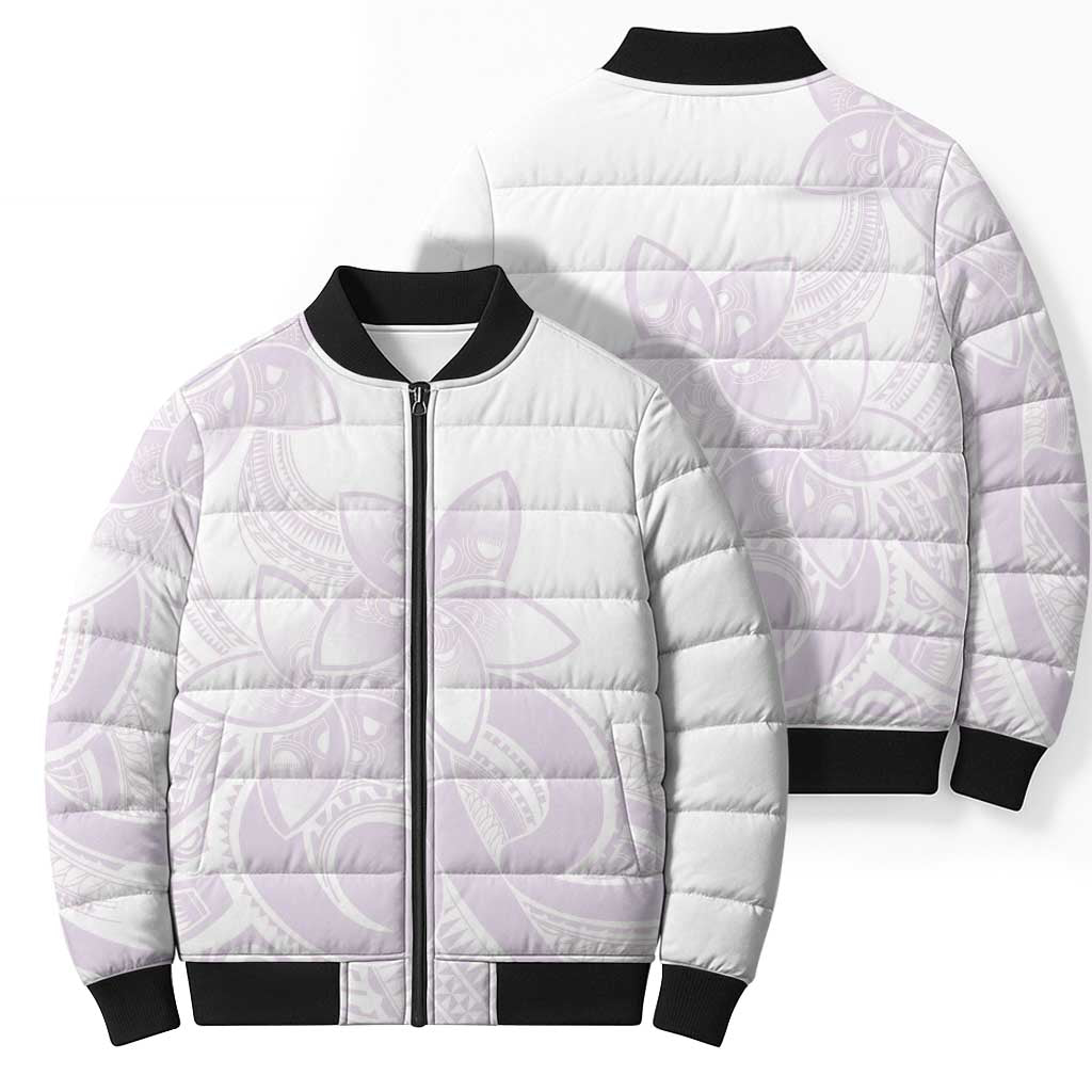 Polynesian Tribal Plumeria Lotu Tamaiti Bomber Puffer Jacket Pastel Mauve - Polynesian Pride