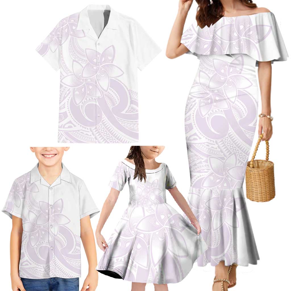Polynesian Tribal Plumeria Lotu Tamaiti Family Matching Mermaid Dress and Hawaiian Shirt Pastel Mauve - Polynesian Pride
