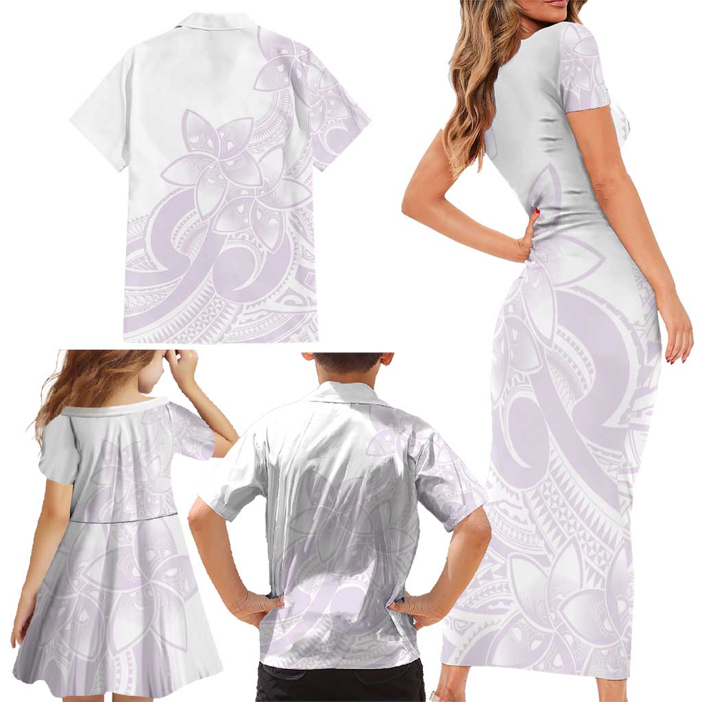 Polynesian Tribal Plumeria Lotu Tamaiti Family Matching Short Sleeve Bodycon Dress and Hawaiian Shirt Pastel Mauve - Polynesian Pride