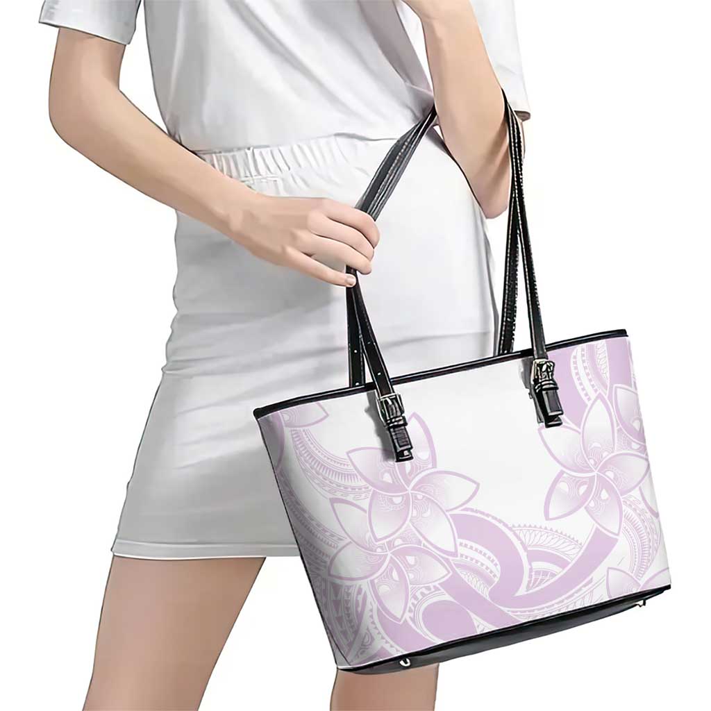 Polynesian Tribal Plumeria Lotu Tamaiti Leather Tote Bag Pastel Mauve - Polynesian Pride
