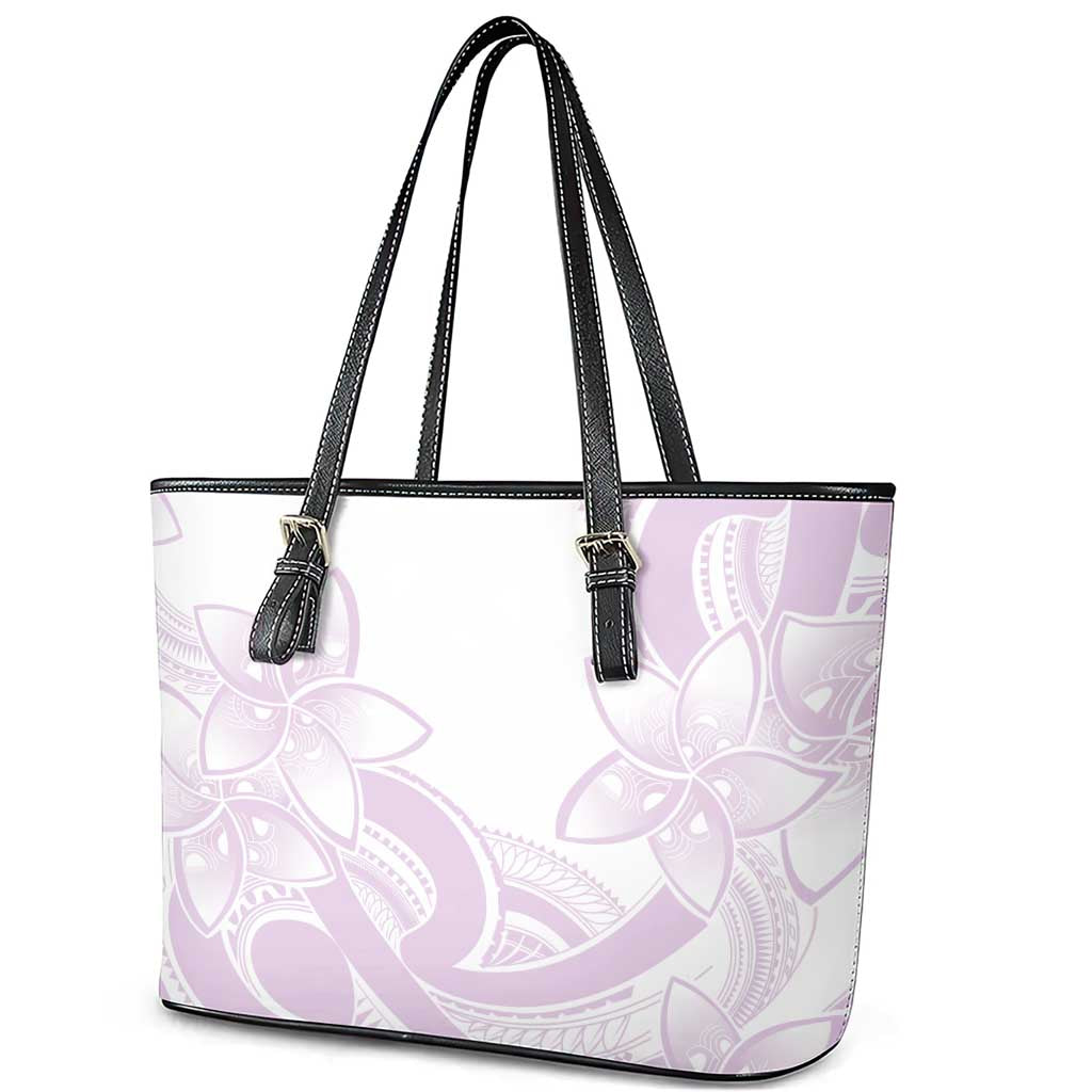 Polynesian Tribal Plumeria Lotu Tamaiti Leather Tote Bag Pastel Mauve - Polynesian Pride