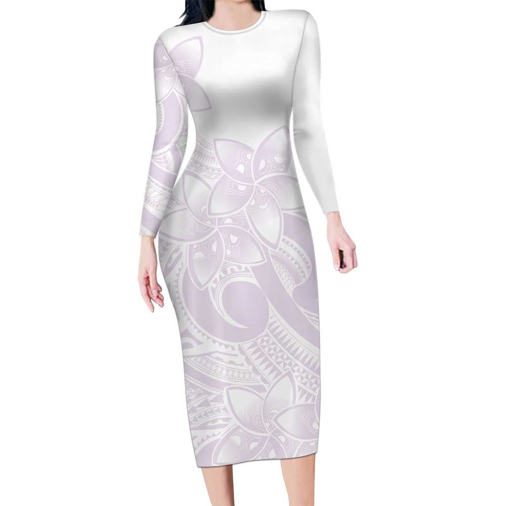 Polynesian Tribal Plumeria Lotu Tamaiti Long Sleeve Bodycon Dress Pastel Mauve - Polynesian Pride