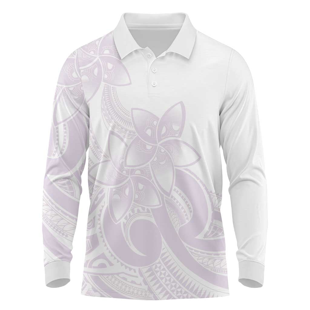 Polynesian Tribal Plumeria Lotu Tamaiti Long Sleeve Polo Shirt Pastel Mauve - Polynesian Pride
