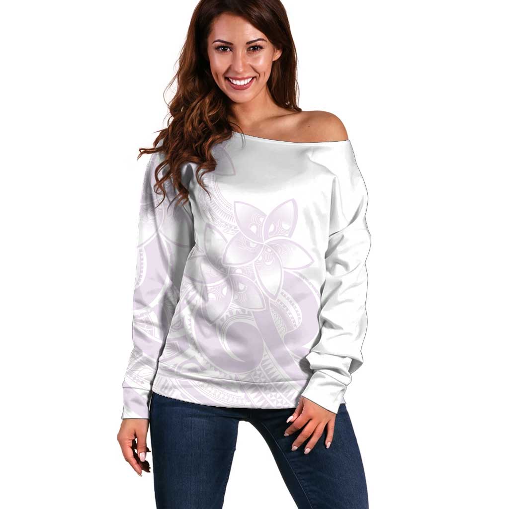 Polynesian Tribal Plumeria Lotu Tamaiti Off Shoulder Sweater Pastel Mauve - Polynesian Pride