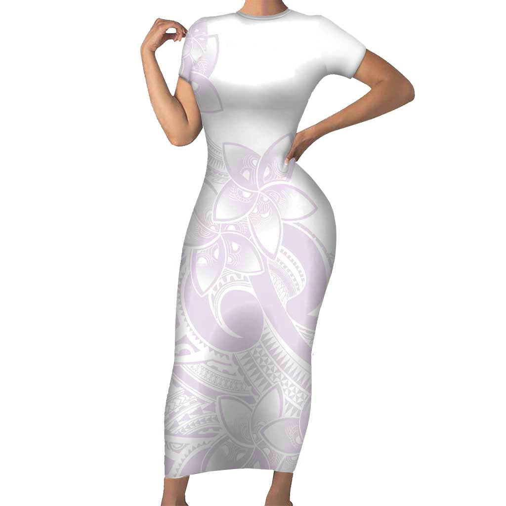 Polynesian Tribal Plumeria Lotu Tamaiti Short Sleeve Bodycon Dress Pastel Mauve - Polynesian Pride