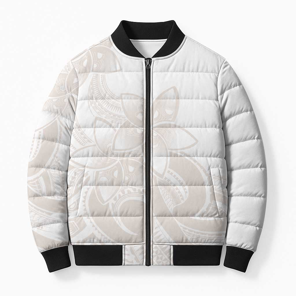 Polynesian Tribal Plumeria Lotu Tamaiti Bomber Puffer Jacket Pastel Nude - Polynesian Pride