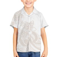 Polynesian Tribal Plumeria Lotu Tamaiti Family Matching Off The Shoulder Long Sleeve Dress and Hawaiian Shirt Pastel Nude - Polynesian Pride