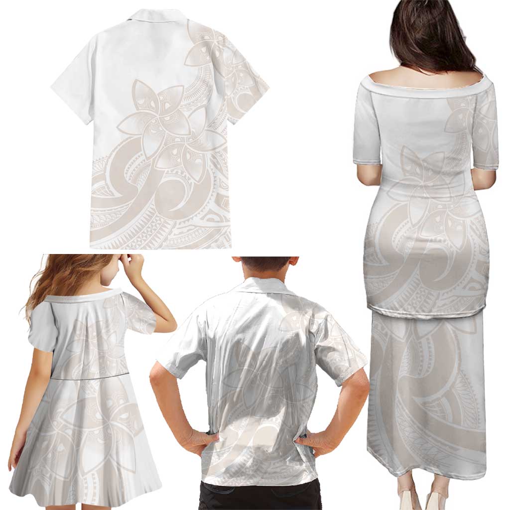 Polynesian Tribal Plumeria Lotu Tamaiti Family Matching Puletasi and Hawaiian Shirt Pastel Nude - Polynesian Pride