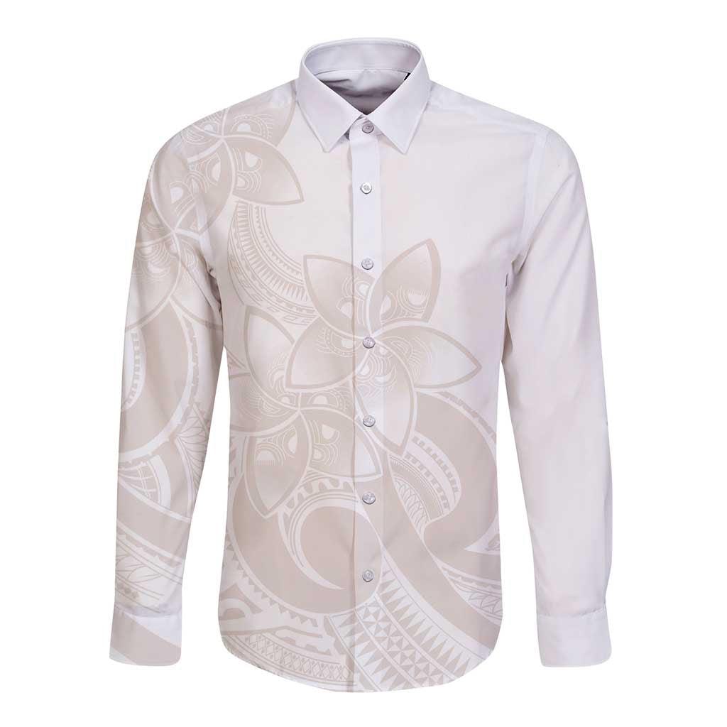 Polynesian Tribal Plumeria Lotu Tamaiti Long Sleeve Button Shirt Pastel Nude - Polynesian Pride