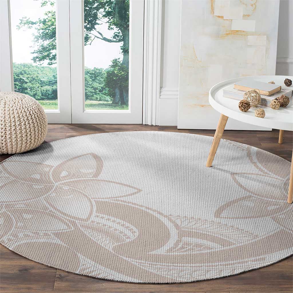 Polynesian Tribal Plumeria Lotu Tamaiti Round Carpet Pastel Nude - Polynesian Pride