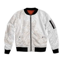Polynesian Tribal Plumeria Lotu Tamaiti Sleeve Zip Bomber Jacket Pastel Nude - Polynesian Pride