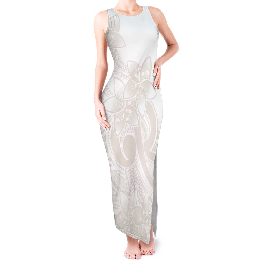 Polynesian Tribal Plumeria Lotu Tamaiti Tank Maxi Dress Pastel Nude - Polynesian Pride