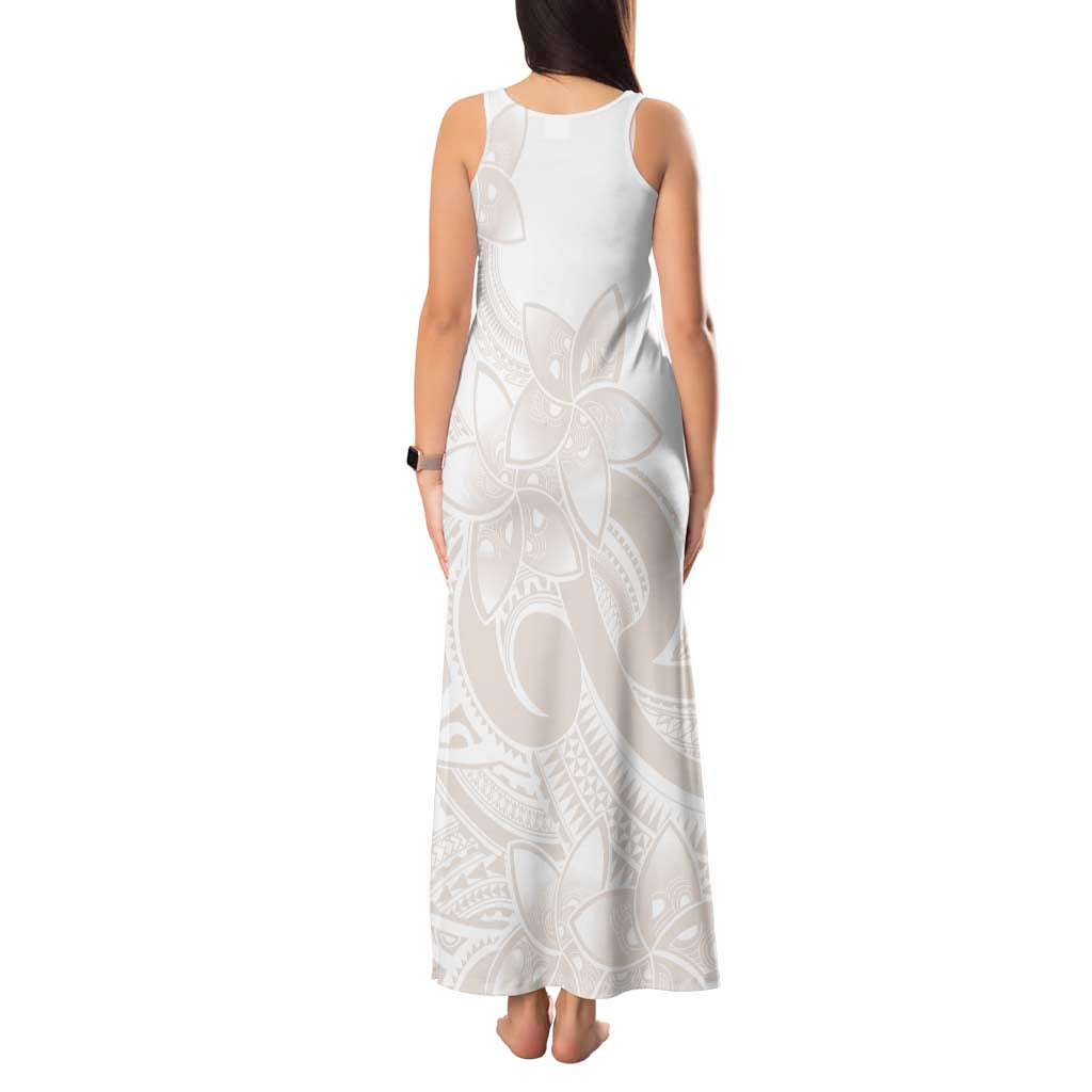 Polynesian Tribal Plumeria Lotu Tamaiti Tank Maxi Dress Pastel Nude - Polynesian Pride