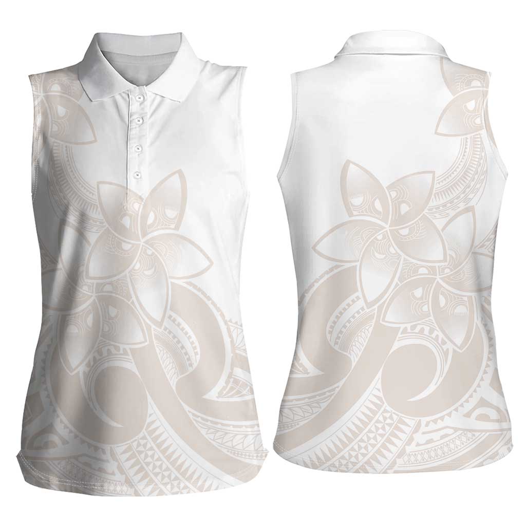 Polynesian Tribal Plumeria Lotu Tamaiti Women Sleeveless Polo Shirt Pastel Nude - Polynesian Pride