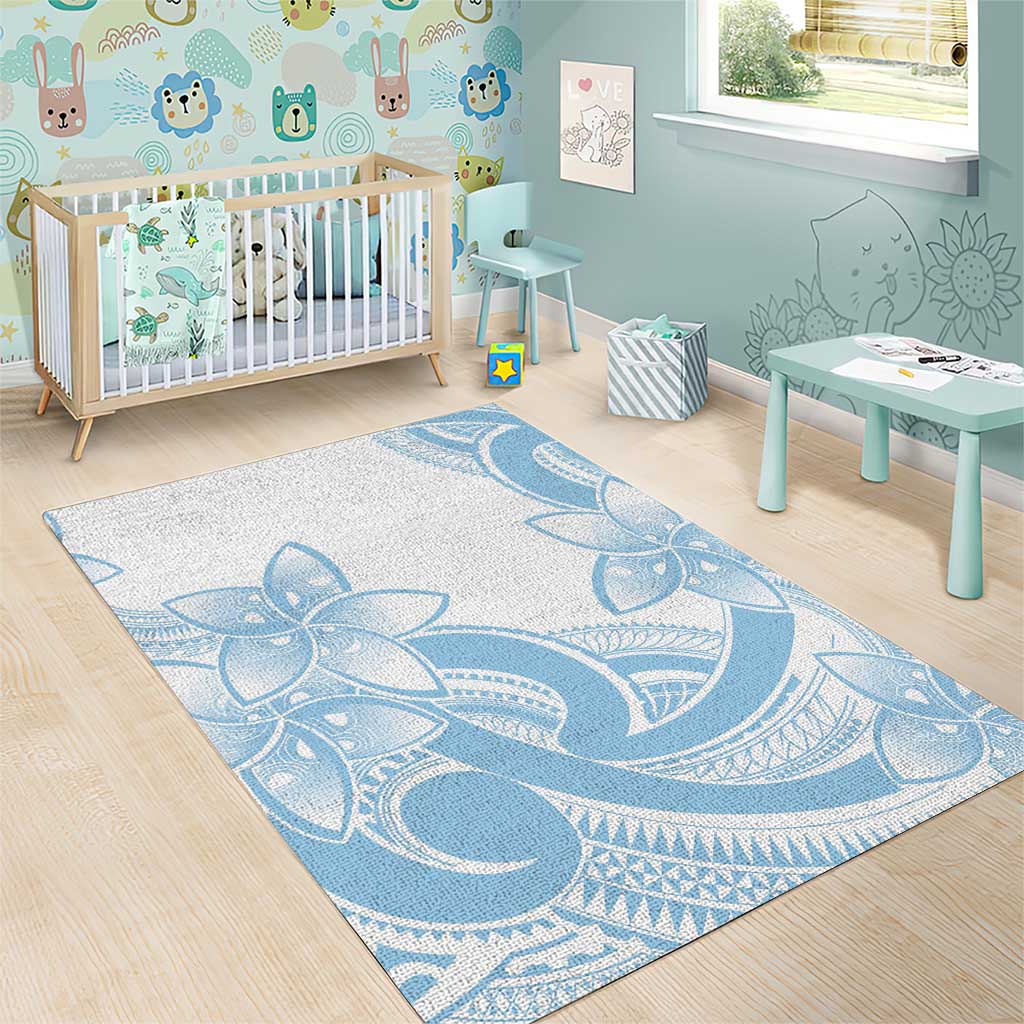 Polynesian Tribal Plumeria Lotu Tamaiti Area Rug Pastel Sky Blue - Polynesian Pride