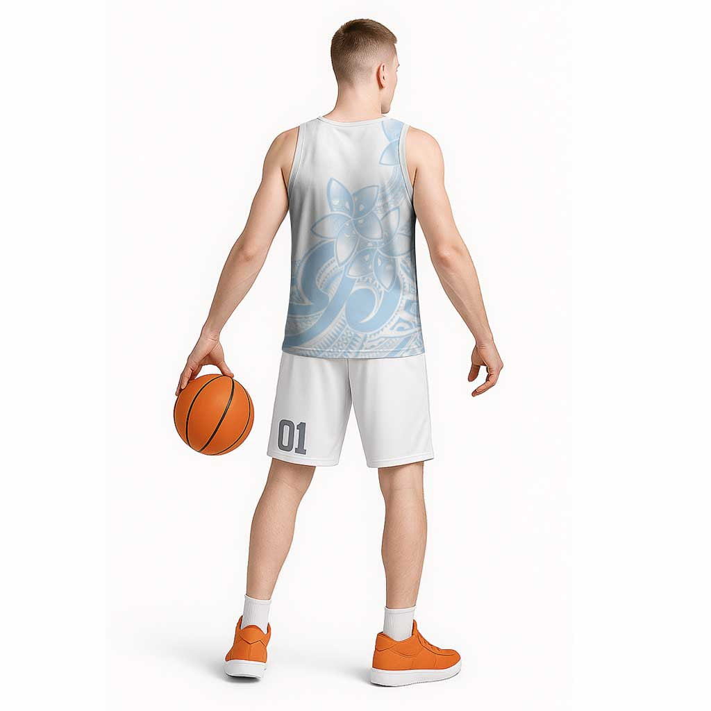 Polynesian Tribal Plumeria Lotu Tamaiti Basketball Jersey Pastel Sky Blue - Polynesian Pride
