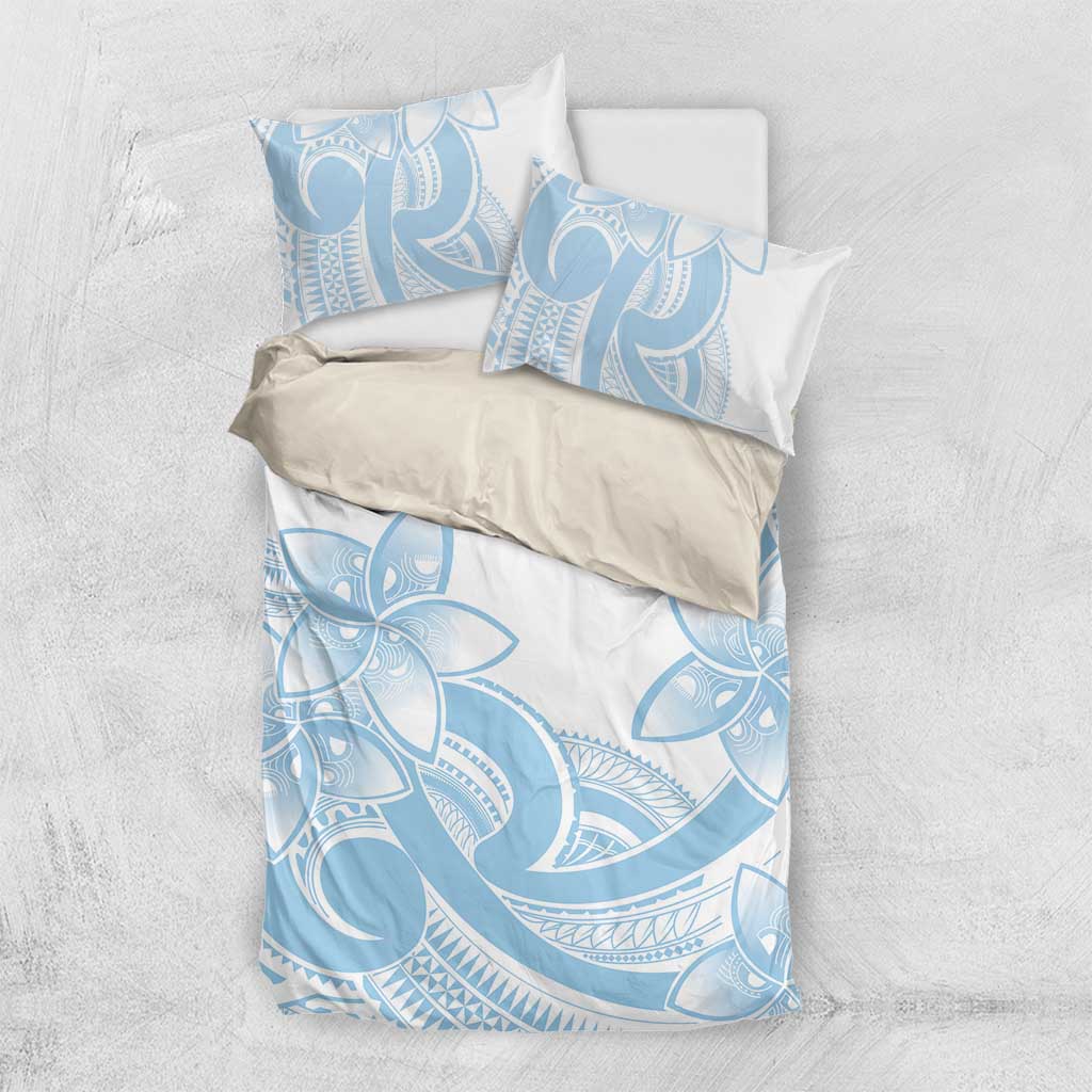 Polynesian Tribal Plumeria Lotu Tamaiti Bedding Set Pastel Sky Blue - Polynesian Pride