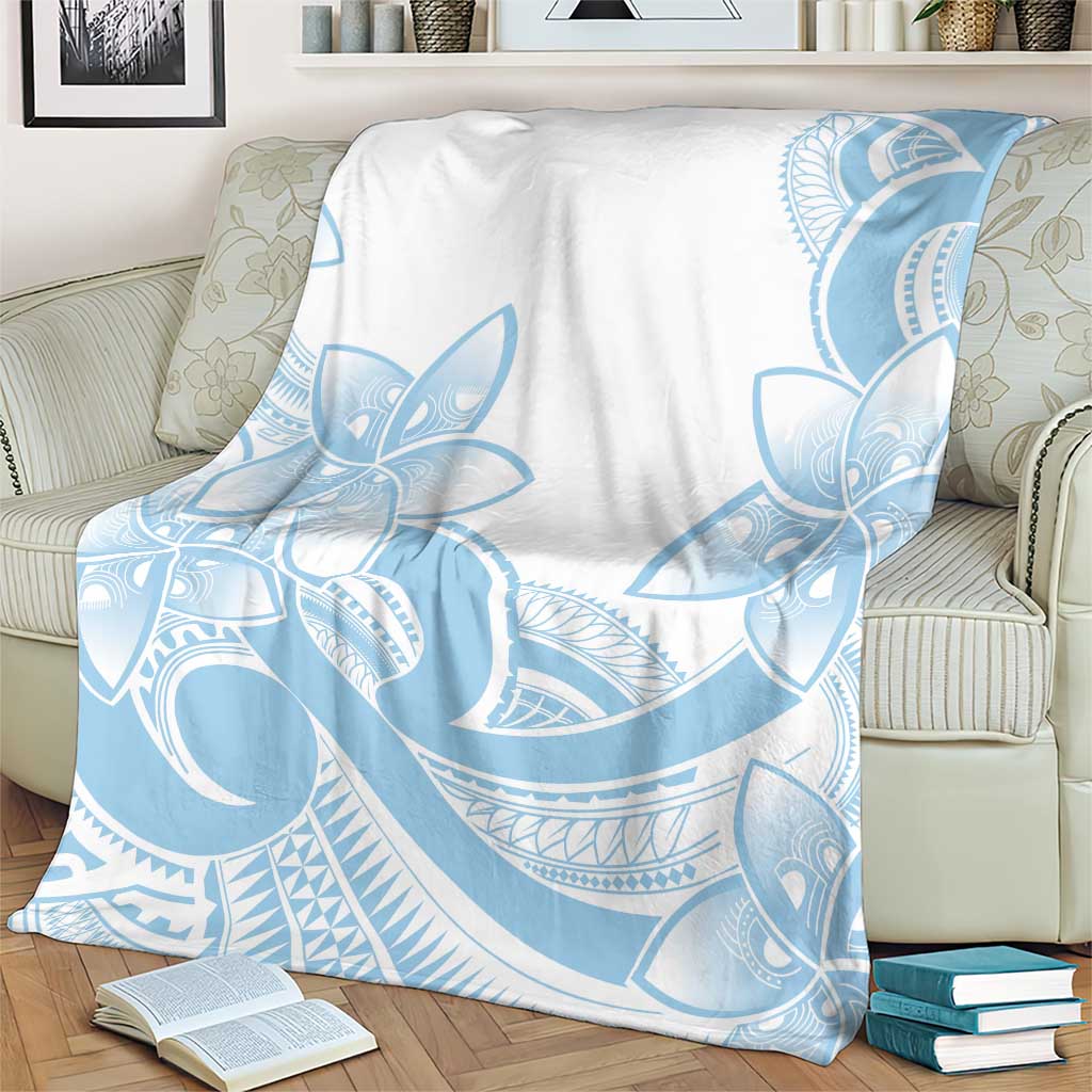 Polynesian Tribal Plumeria Lotu Tamaiti Blanket Pastel Sky Blue - Polynesian Pride