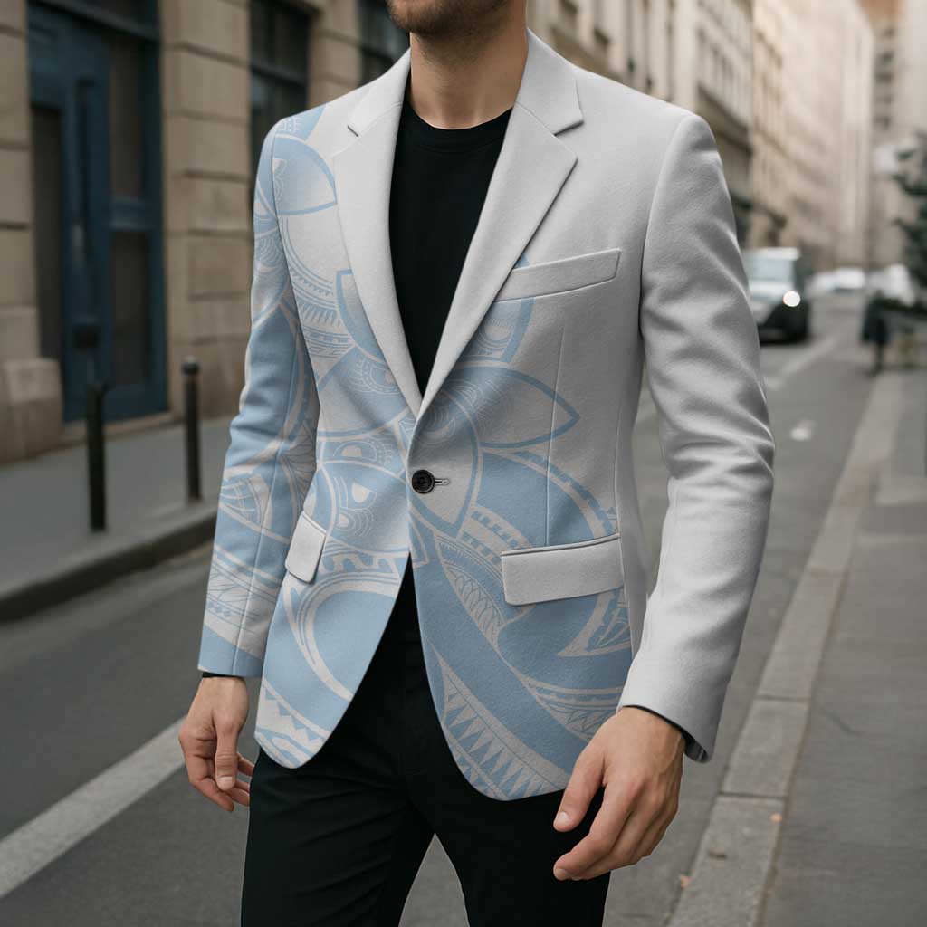 Polynesian Tribal Plumeria Lotu Tamaiti Blazer Pastel Sky Blue - Polynesian Pride
