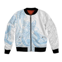 Polynesian Tribal Plumeria Lotu Tamaiti Bomber Jacket Pastel Sky Blue - Polynesian Pride