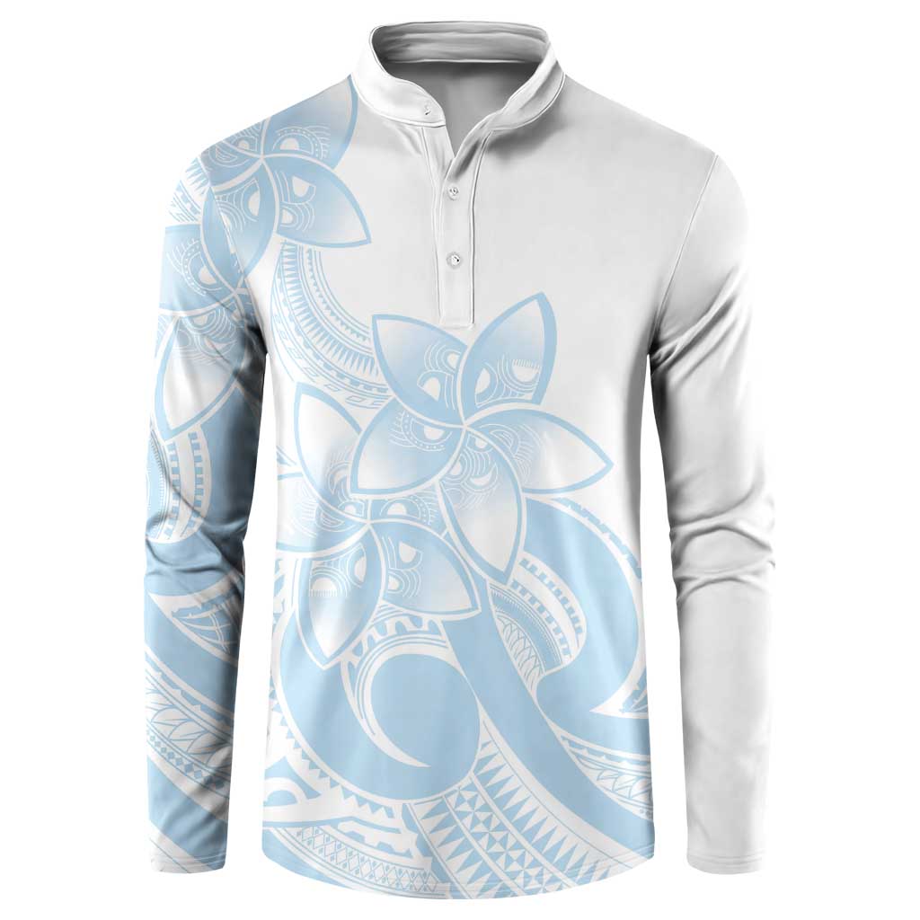Polynesian Tribal Plumeria Lotu Tamaiti Button Sweatshirt Pastel Sky Blue - Polynesian Pride