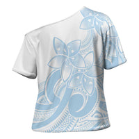 Polynesian Tribal Plumeria Lotu Tamaiti Cross Shoulder Shirt Pastel Sky Blue - Polynesian Pride