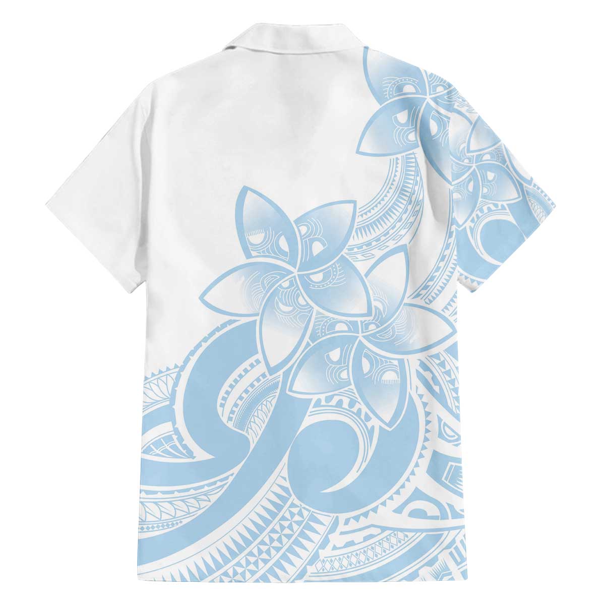 Polynesian Tribal Plumeria Lotu Tamaiti Family Matching Off The Shoulder Long Sleeve Dress and Hawaiian Shirt Pastel Sky Blue - Polynesian Pride