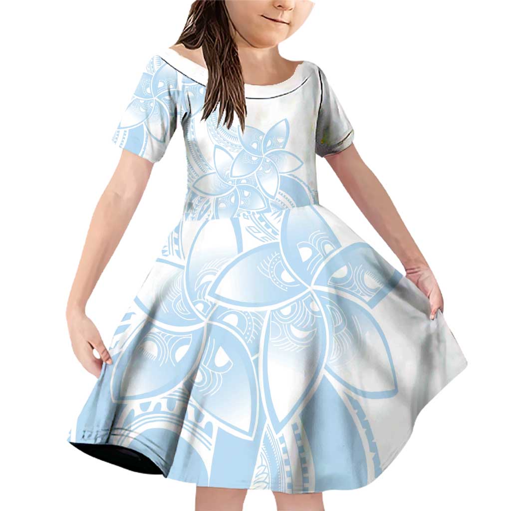 Polynesian Tribal Plumeria Lotu Tamaiti Family Matching Off Shoulder Short Dress and Hawaiian Shirt Pastel Sky Blue - Polynesian Pride