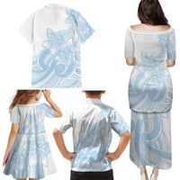 Polynesian Tribal Plumeria Lotu Tamaiti Family Matching Puletasi and Hawaiian Shirt Pastel Sky Blue - Polynesian Pride